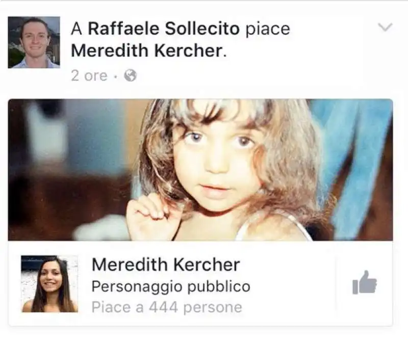 raffaele sollecito mette like su meredith kercher