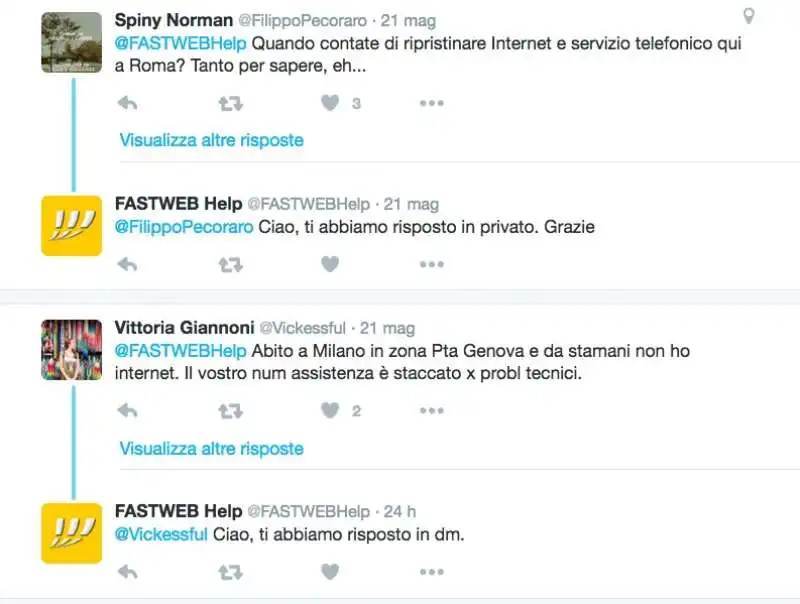 tweet sul disservizio fastweb a roma  2