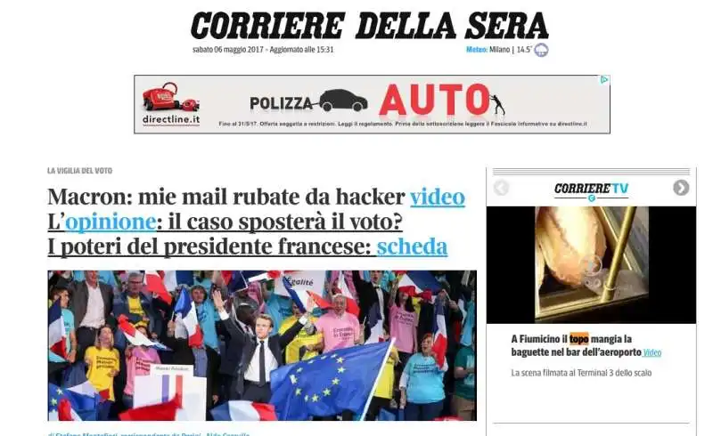 IN CIMA ALLA HOMPAGE DEL CORRIERE IL TOPO DI FIUMICINO 