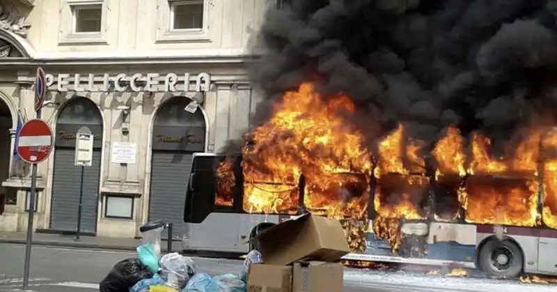 AUTOBUS A FUOCO IN VIA DEL TRITONE