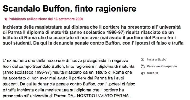 GIGI BUFFON - SCANDALO DEL FINTO DIPLOMA