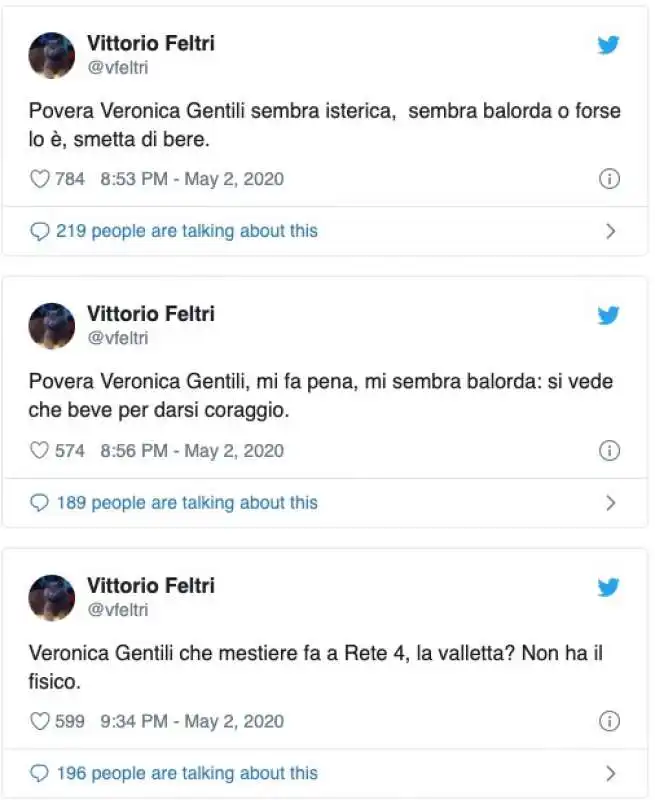 I TWEET DI VITTORIO FELTRI CONTRO VERONICA GENTILI