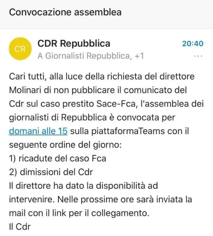 IL CDR DI REPUBBLICA CONTRO MOLINARI