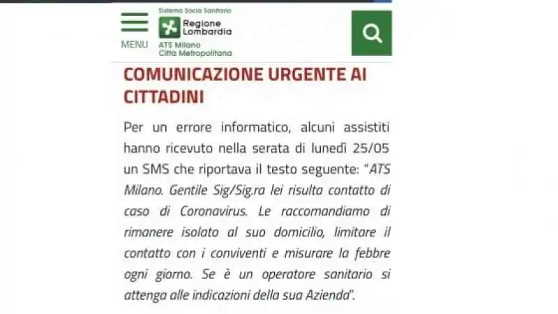 il messaggio di ats inviato per sbaglio