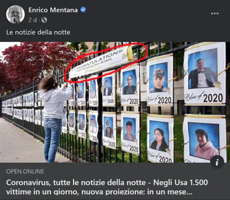 il post di mentana con la foto dei diplomati della james madison