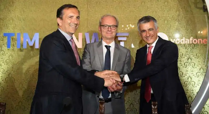 luigi gubitosi, amministratore delegato di tim – giovanni ferigo, chief executive officer di inwit – aldo bisio, amministratore delegato di vodafone italia