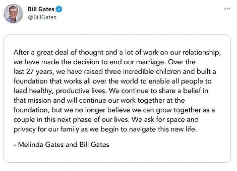 bill gates annuncia il divorzio da melinda su twitter 