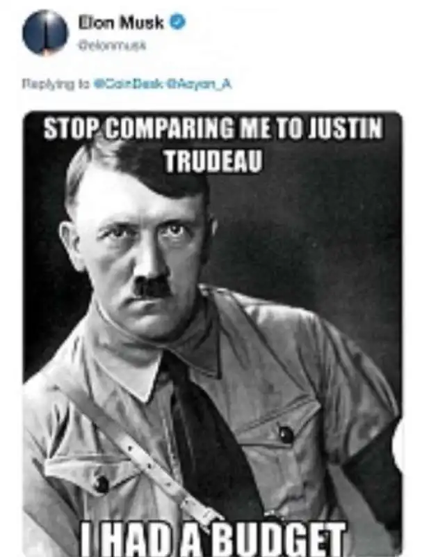 ELON MUSK PARAGONA TRUDEAU A HITLER. 