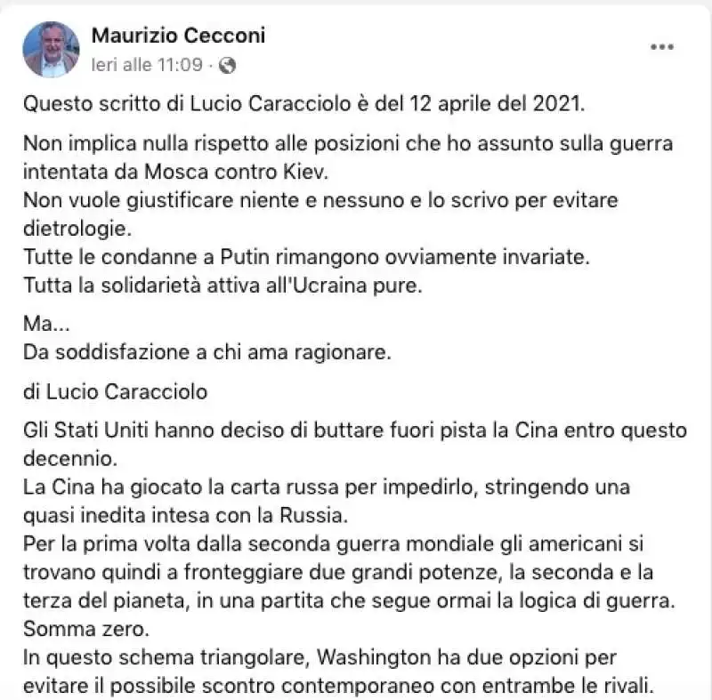 MAURIZIO CECCONI CONDIVIDE UN ARTICOLO FAKE ATTRIBUITO A LUCIO CARACCIOLO