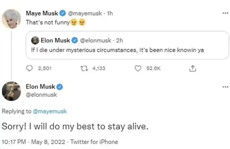 maye musk preoccupata dal tweet. del figlio elon 