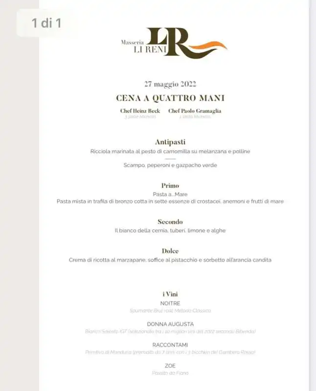 menu cena a 4 mani