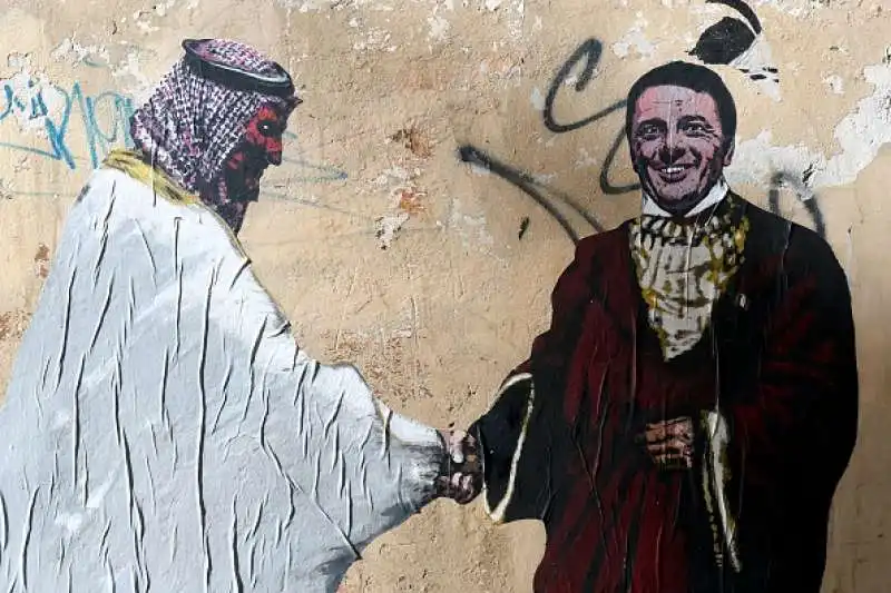 Renzi con bin Salman nell’opera di Harry Greb apparsa a Roma