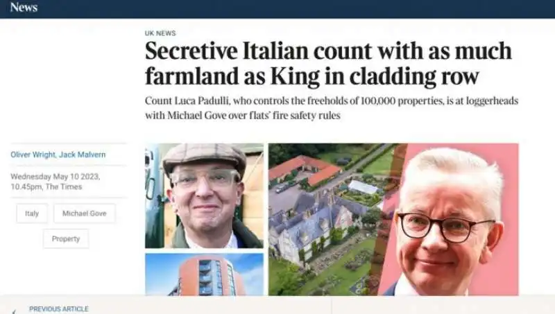 ARTICOLO DEL TIMES SUL CONTE Luca Rinaldo Contardo Padulli di Vighignolo