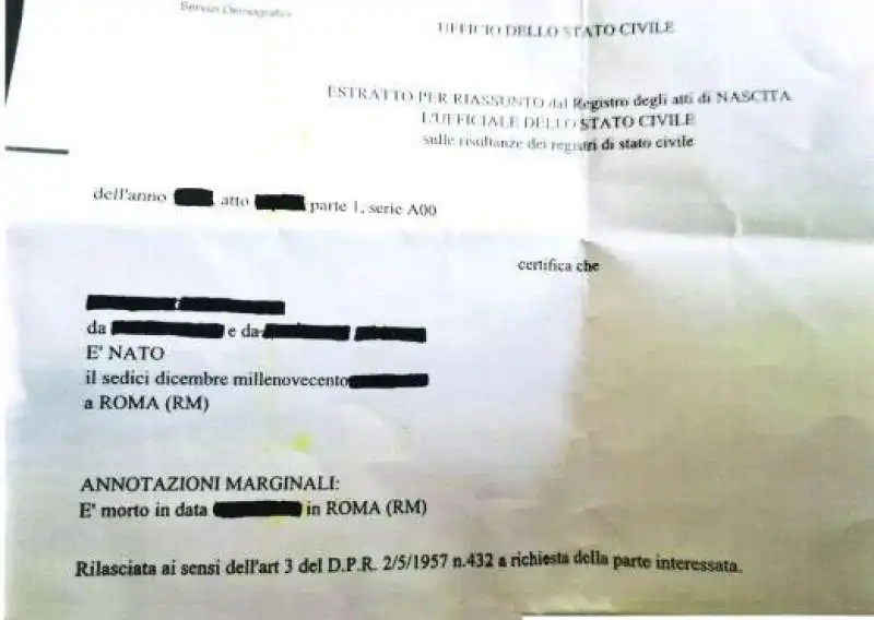 certificato di morte rilasciato dal comune di roma