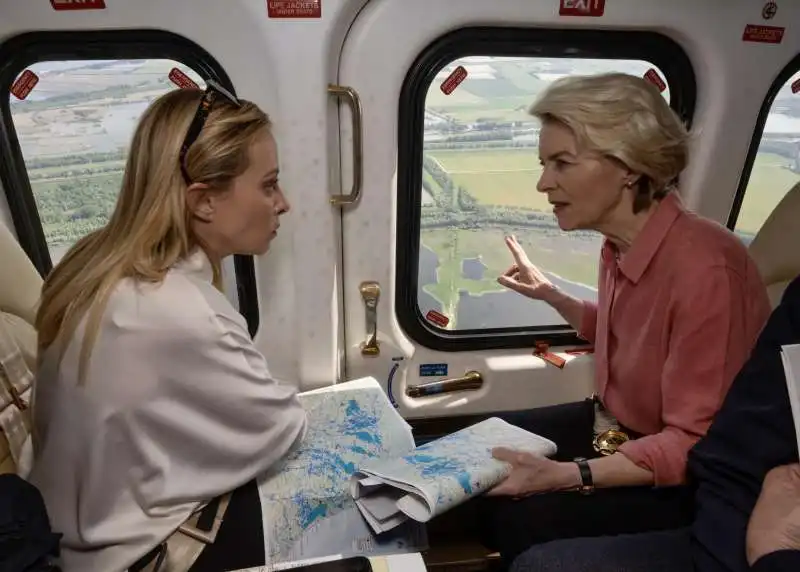 giorgia meloni e ursula von der leyen sorvolano l emilia romagna alluvionata  