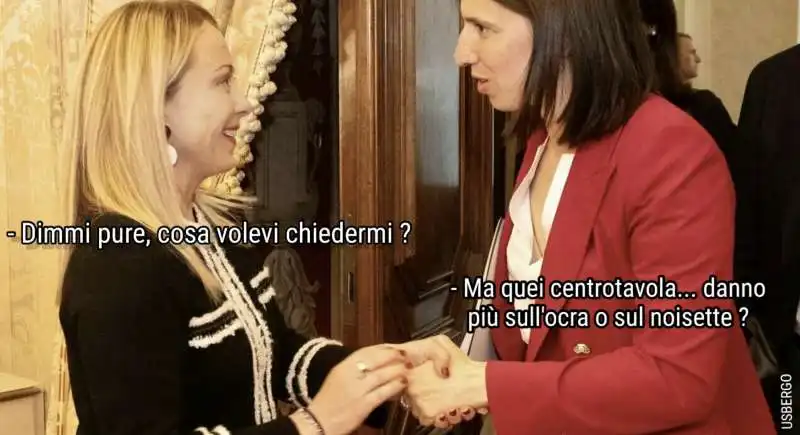 GIORGIA MELONI, ELLY SCHLEIN E L ARMOCROMIA - MEME BY USBERGO