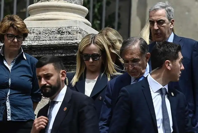 giorgia meloni ignazio la russa maurizio gasparri   funerali andrea augello 