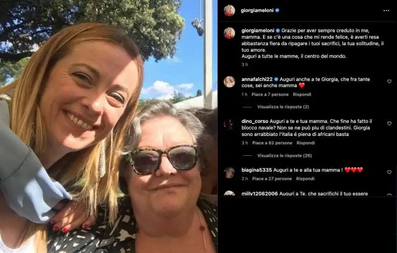 il post instagram di giorgia meloni per la festa della mamma 