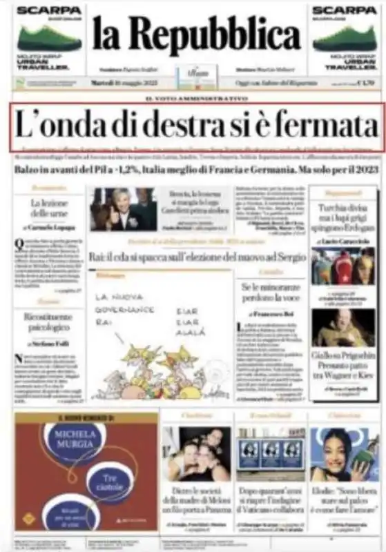 L ONDA DI DESTRA SI E' FERMATA - PRIMA PAGINA DI REPUBBLICA DEL 16 MAGGIO - 