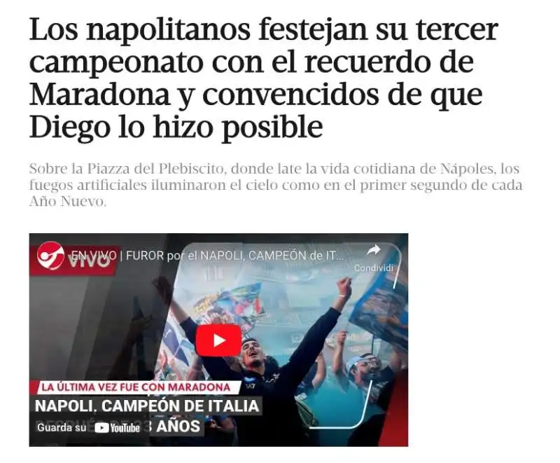 LA STAMPA ARGENTINA CELEBRA LO SCUDETTO DEL NAPOLI