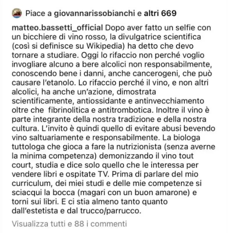 post facebook di matteo bassetti contro antonella viola