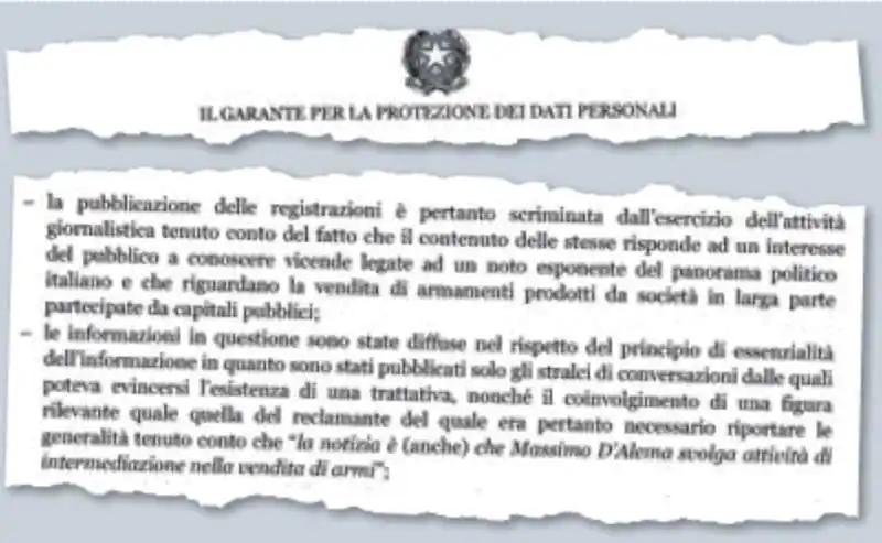 provvedimento del garante che assolve la verita per l'audio di massimo d'alema