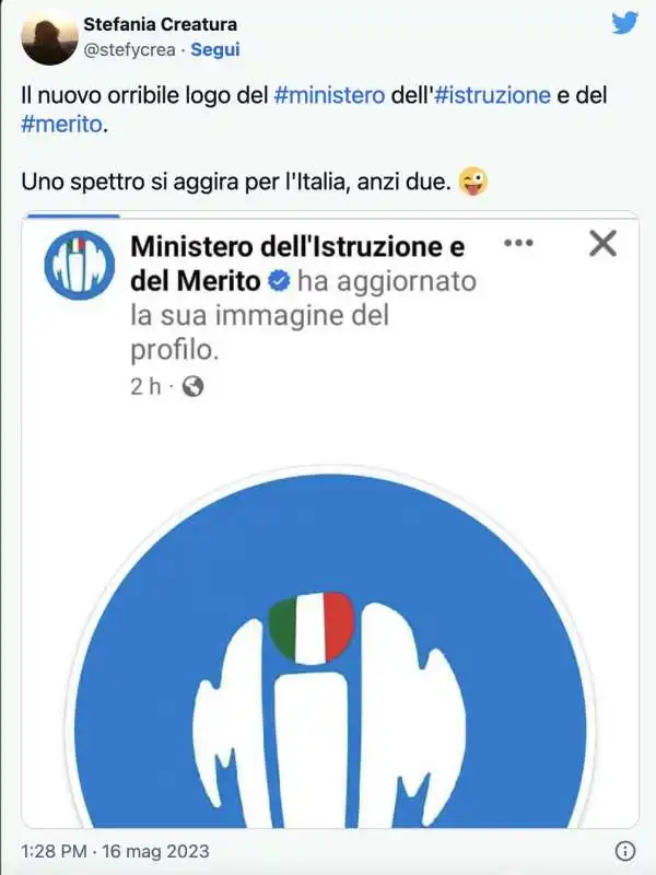 tweet sul nuovo logo del mim   ministero dell istruzione e del merito    15