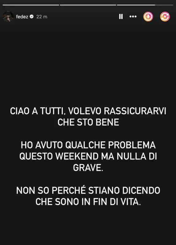 FEDEZ ROMPE IL SILENZIO SULLE SUE CONDIZIONI DI SALUTE