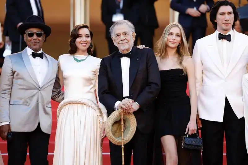 giancarlo esposito, aubrey plaza, francis ford coppola, romy croquet mars e adam driver a cannes   red carpet megalopolis 