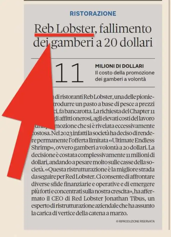 Il Sole 24 Ore, Red Lobster diventa Reb Loster