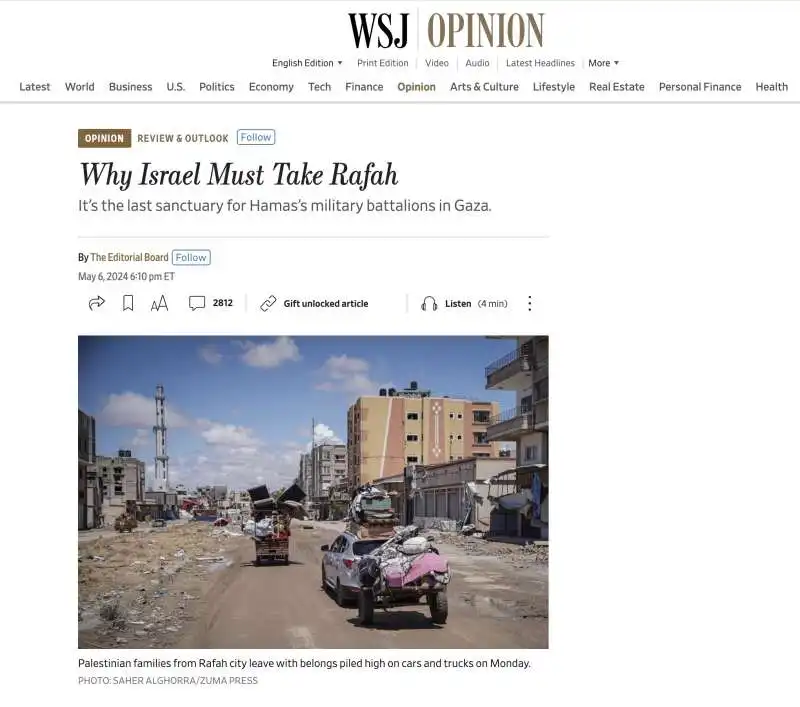 IL WALL STREET JOURNAL INVOCA L OCCUPAZIONE DI RAFAH