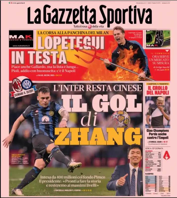 la gazzetta dello sport  21 aprile 2024