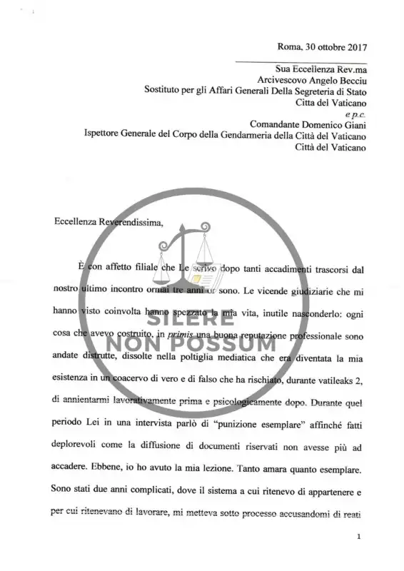 la lettera indirizzata a monsignor becciu con cui francesca chaouqui ha chiesto la grazia a papa francesco 