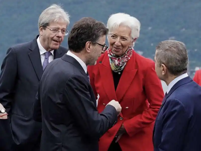 paolo gentiloni   giancarlo giorgetti   christine lagarde   fabio panetta   g7 economia stresa   