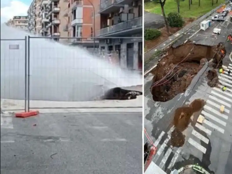 roma   tubatura rotta nella strada dove si e aperta una voragine  1