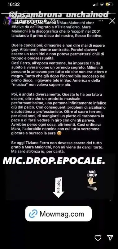  TIZIANO FERRO REPOSTA L ARTICOLO DI MOWMAG SUL CASO MAIONCHI 