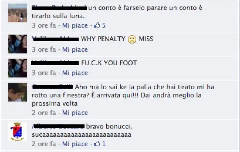 INSULTI A BONUCCI SULLA SUA PAGINA FACEBOOK 