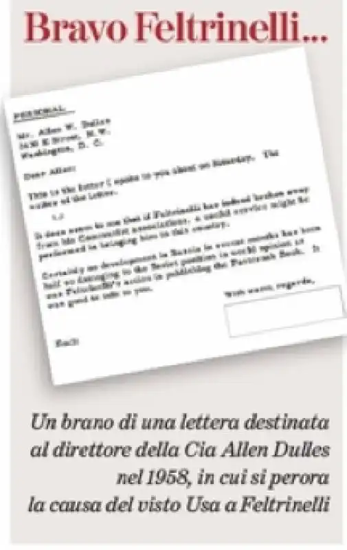 LETTERA ALLA CIA PER PERORARE LA CAUSA DEL VISTO A FELTRINELLI