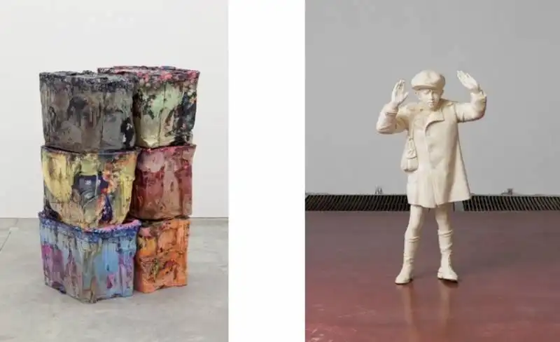 left kevin beasley untitled stack 2015. casey kaplan right adel abdessemed mon enfant.dvir gallery 