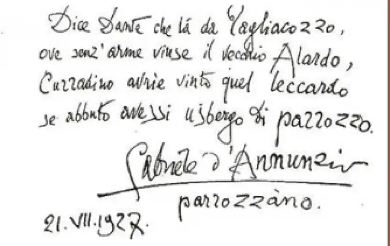 LETTERA DEL VATE DANNUNZIO