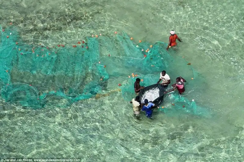 pescatori nel fiume save, mozambico