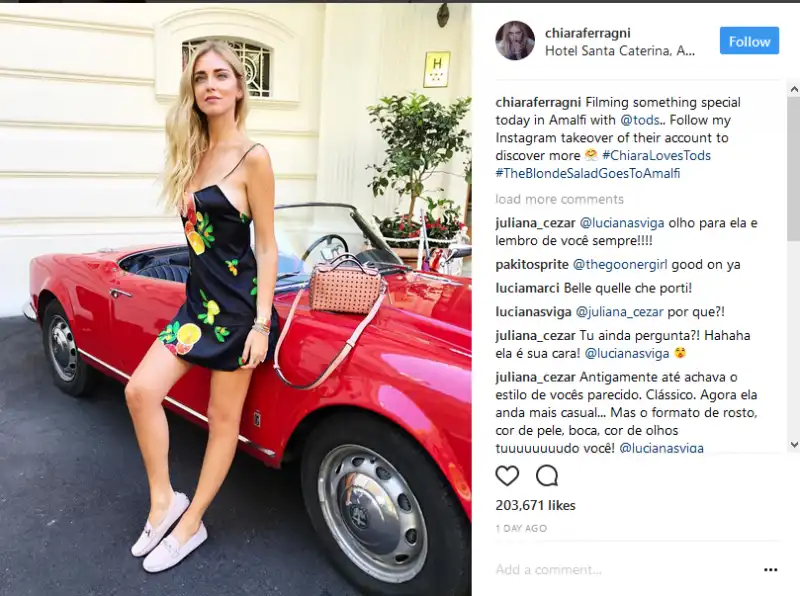 chiara ferragni casualmente indossa e promuove tods