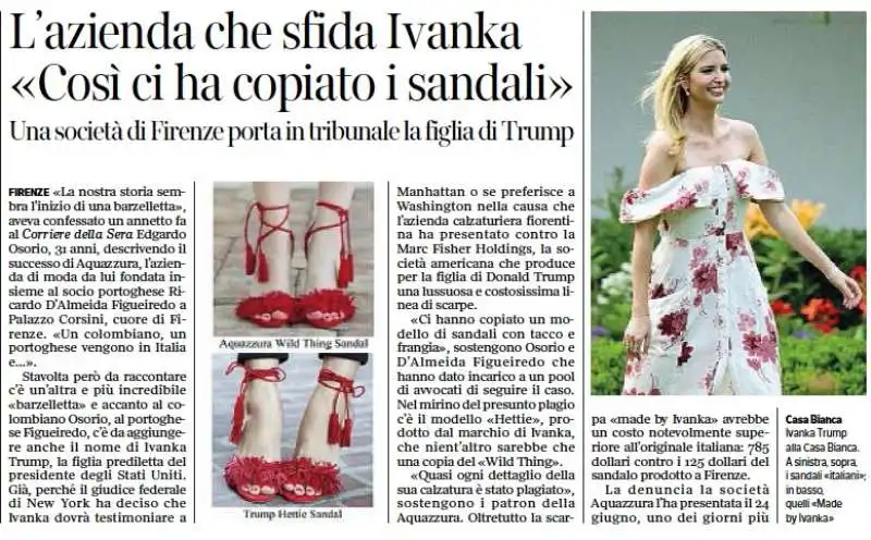 IVANKA TRUMP E LE SCARPE SUL CORRIERE 26 GIUGNO 2017