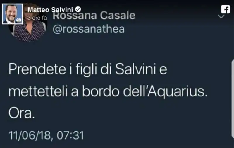 il tweet di rossana casale su salvini