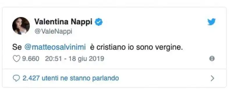 IL TWEET DI VALENTINA NAPPI CONTRO SALVINI