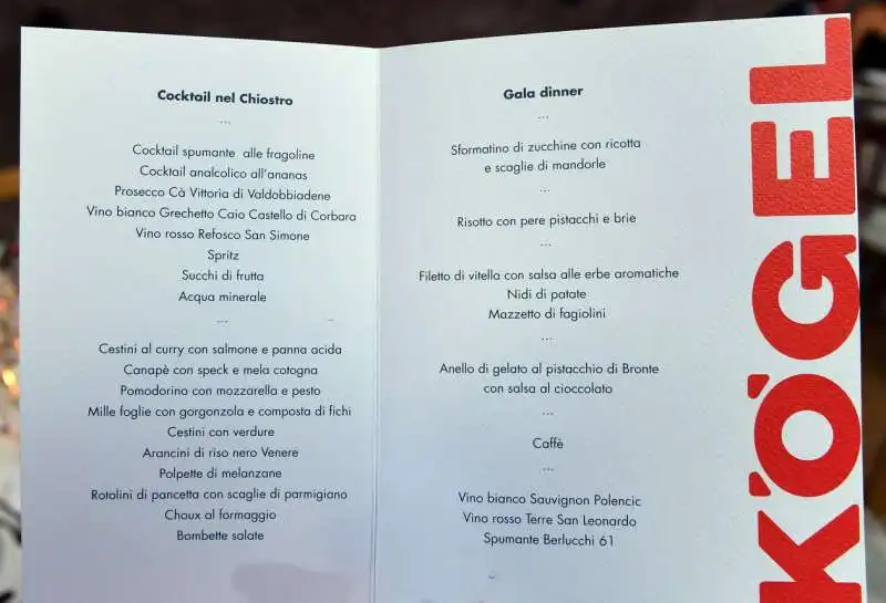 menu per gli ospiti