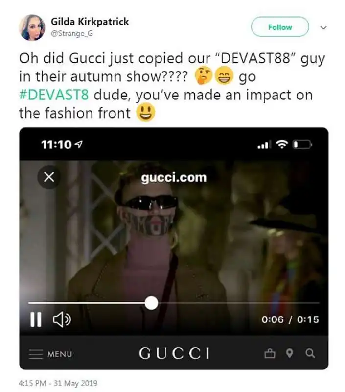 tweet su gucci devast8