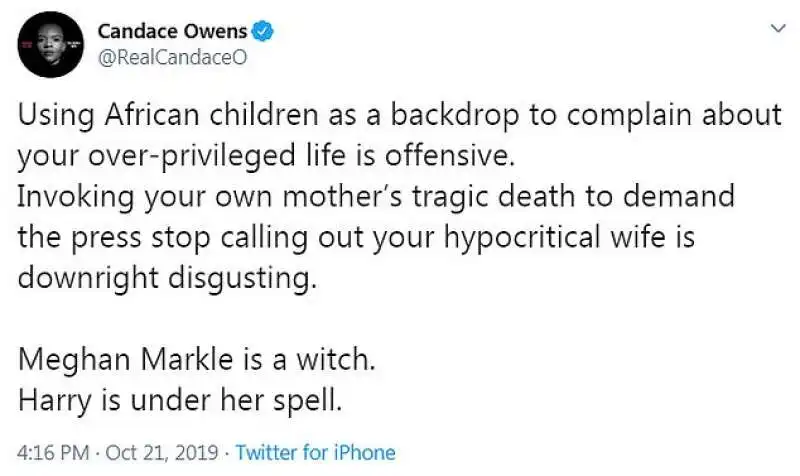 candace owens da' della strega a meghan markle