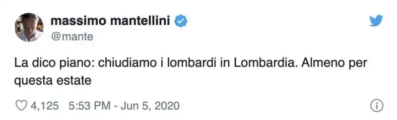 IL TWEET DI MASSIMO MANTELLINI SUI LOMBARDI