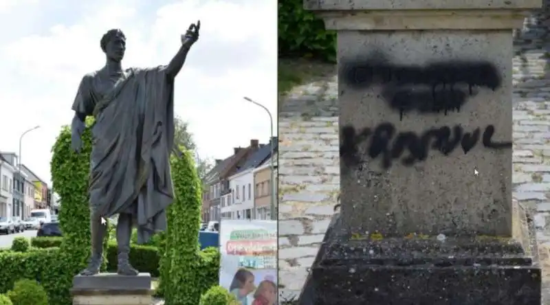 la statua di giulio cesare vandalizzata in belgio 4